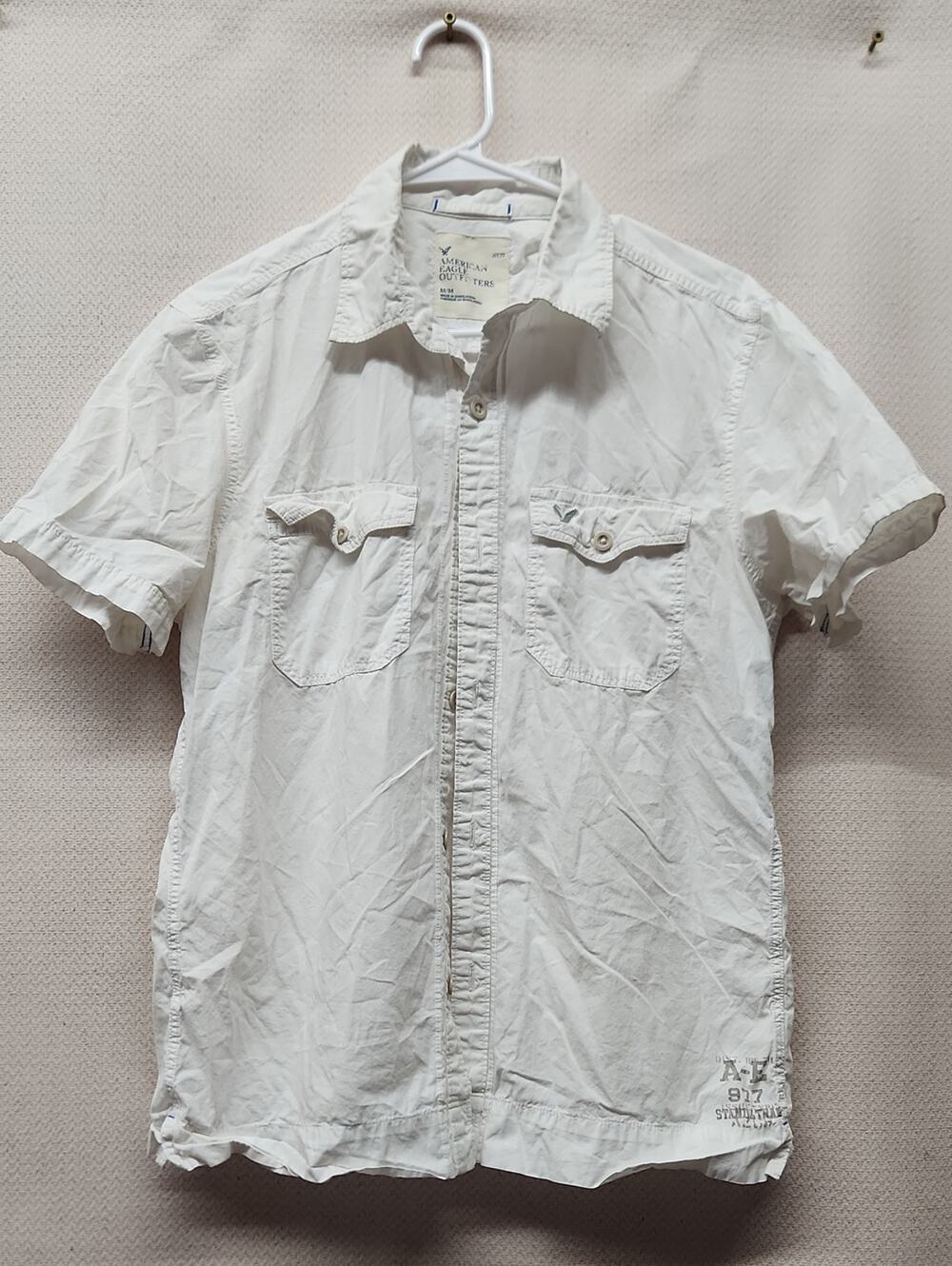 American Eagle Outfitters White Short-Sleeve Button-Down Shirt